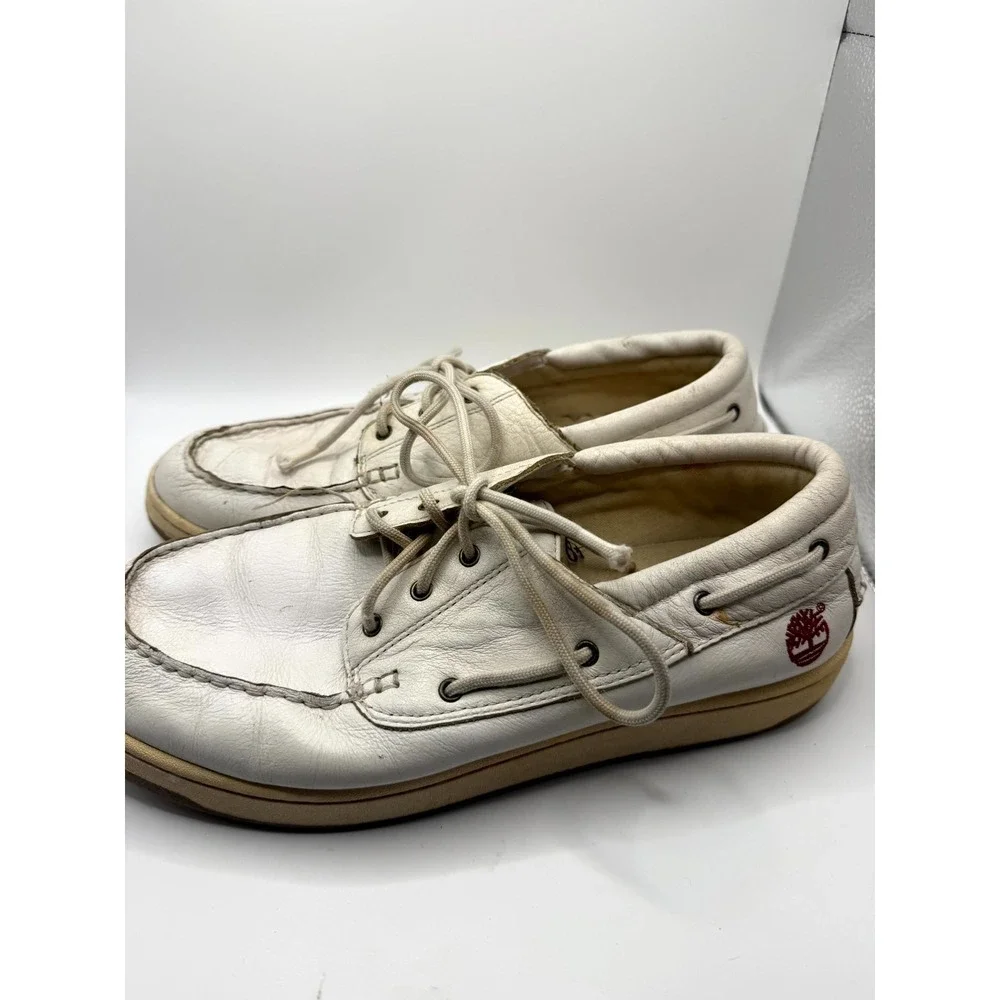 Timberland Newport Bay Mens 10 M Cloud White Leather Low Top‎ Lace Up Boat Shoes